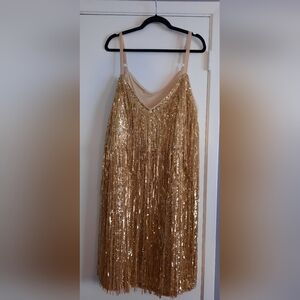 Torrid Gold Sequin Fringe Slip Plus Size Dress
